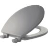 Round Enameled Wood Toilet Seat in White with Easy·Clean Hinge