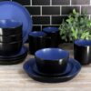 16 Piece Stoneware Dinnerware Set in Two Tone Black & Blue