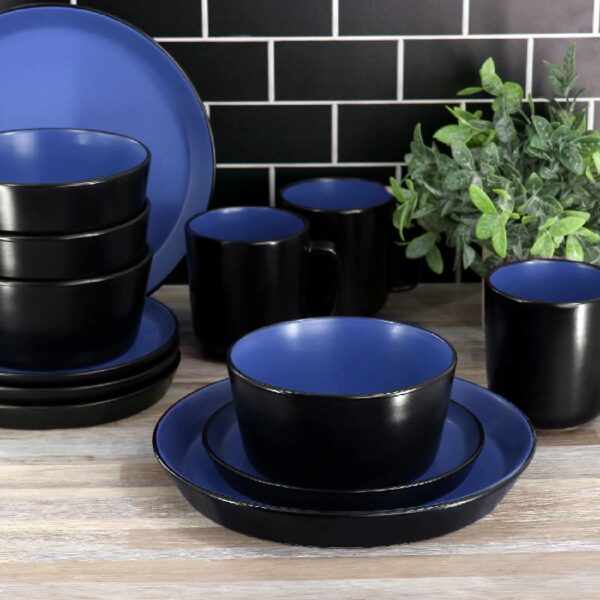 16 Piece Stoneware Dinnerware Set in Two Tone Black & Blue