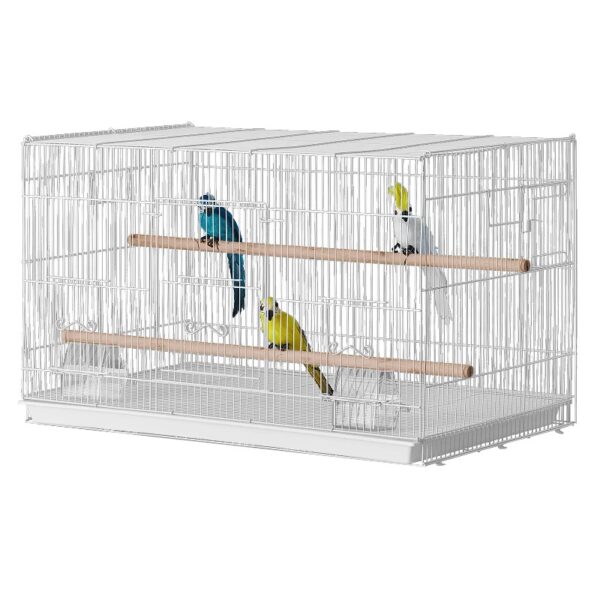 KFFKFF Avian Habitat, 18 inches, Compact Parakeet Enclosure, Robust Metallic Bird Mobility Enclosure, Portable Aviary with 2 Roosts & 2 Nourishment Bowls, Canary, Lovebird, White
