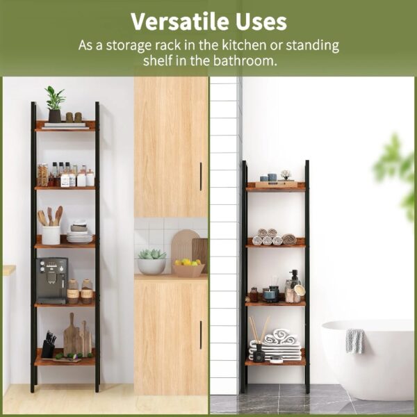 Ladder Shelf, 4-Tier Corner Bookshelf for Living Room, Balcony, Home Office, Bookcase Storage & Display Shelf, Rustic Brown