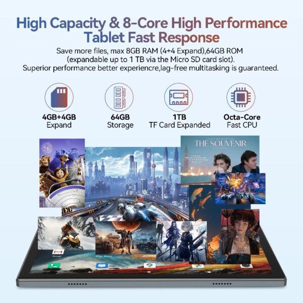 Android 13 Tablet , 4GB+64GB Storage Tablet with Keyboard, Google GMS Certified, Dual 13MP+5MP Camera, WiFi, Bluetooth,  IPS Full HD Display