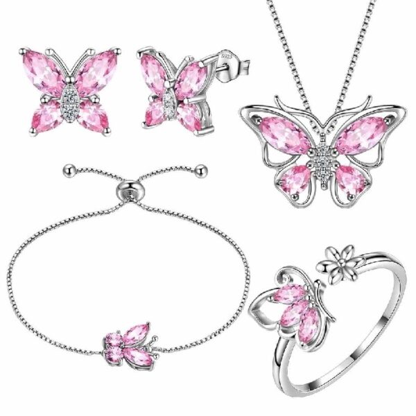 Purple Butterfly Jewelry Amethyst February Birthstone Jewelry Set Fine Necklace/Earrings 925 Sterling Silver Women Birthday Mother's Day Gifts