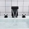 Widespread Bathroom Basin Faucet Crystal Handle Sink Mixer Tap Chrome Finish