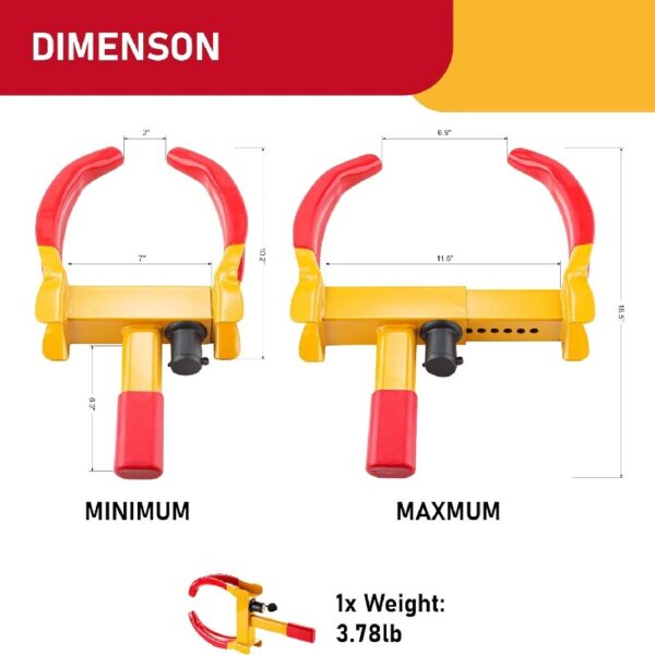 Heavy Duty Trailer Lock Wheel Clamp, Universal Security Tire Lock, Adjustable Anti Theft Lock for Trailers SUV Boats ATVs Motorcycles Golf Cart
