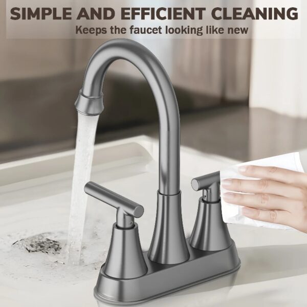 Bathroom Faucets 4 Inch Matte Black Bathroom Sink Faucet, Stainless Steel Lead-Free 2-Handle Centerset Faucet with Pop-up Drain and 2 Supply Hoses Fits 2 or 3-hole Sink