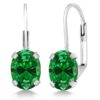 Gem Stone King 925 Sterling Silver Oval Cabochon White Simulated Opal Earrings for Women (2.10 Cttw, Oval 8X6MM)