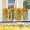 4PCS Artificial Flowers outdoor Spring Summer Decor Fake Hanging Plants UV Resistant Faux Plastic Greenery Hanging Flowers for Outside Gardens Porch Wall Home Indoor,ORANGE&YELLOW