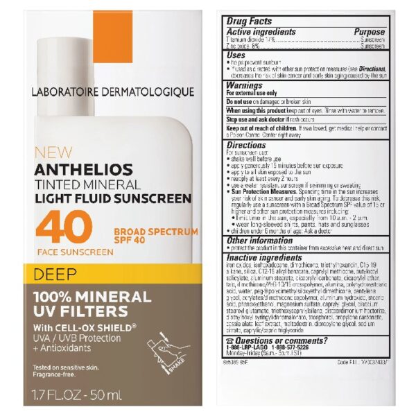Anthelios Tinted Mineral Fluid Sunscreen for Face SPF 50, 1.7 fl oz