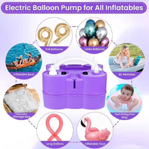 Electric Air Balloon Pump | 3-in-1 Air Pump for Inflatables，Long Animal Twisty Balloon, Foil Balloons, Quick-Fill 110V AC Inflator Deflator Great for Pool Floats Air Mattress Inflatables Purple Color