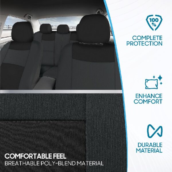 PolyPro Car Seat Covers Full Set in Charcoal on Black – Front and Rear Split Bench for Cars, Easy to Install Cover Set, Accessories Auto Trucks Van SUV