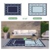 Outdoor Rugs Waterproof Plastic Straw Mat 6'x9' Reversible Patio Deck Beach Blue & White