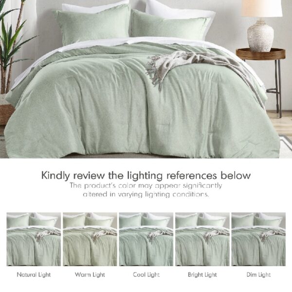 Full/Queen Comforter Sets, Reversible 3 Piece Extra Soft Bedding Set, Chambray Print Sage Green Comforter Bed Set with Pillow Shams
