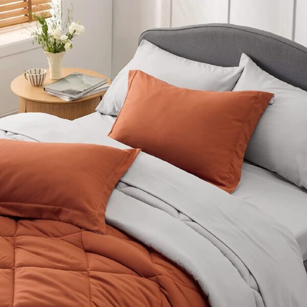 Light Purple Queen Comforter Set - 7 Pieces Reversible Queen Bed in a Bag, Queen Bed Set Light Purple and Grey with Comforters, Sheets, Pillowcases & Shams