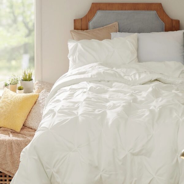 Dorm Bedding Twin Comforter Set - 5 Pieces Pintuck Bed in A Bag with Comforters, Sheets, Pillowcases & Shams