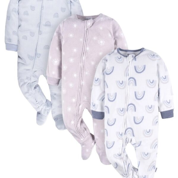 Baby and Toddler Neutral Microfleece Blanket Sleeper Pajamas, 3-Pack, Sizes 0/3M-5T