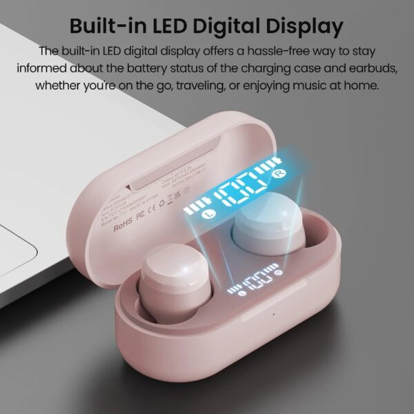 T12 in-Ear Wireless Earbuds Bluetooth 5.3 Headphones with 32EQ Mode,Stereo Bass Bluetooth Earbuds with ENC Noise Cancelling Mic,55H Play,IPX8 Waterproof,Wireless Charging for Home,Sports,Travel