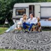 Outdoor Rugs 5' x 8' Rug, Waterproof Patio Mat, Stylish Plastic Straw Reversible Area Rug for Picnic RV Camping Porch Balcony, Black and White