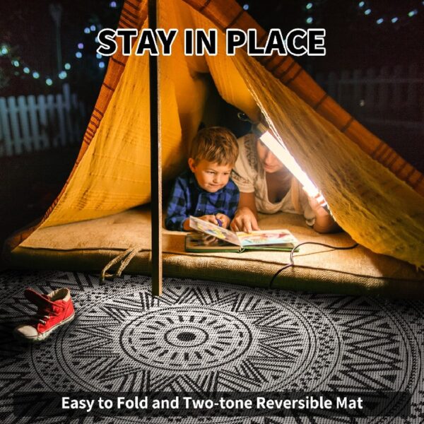 Outdoor Rug 6'x9' Waterproof Patio Rug Reversible Indoor Outdoor Rug Lightweight Plastic Straw Rug for RV Camping Deck Balcony Boho Porch Decor Dark Grey and White
