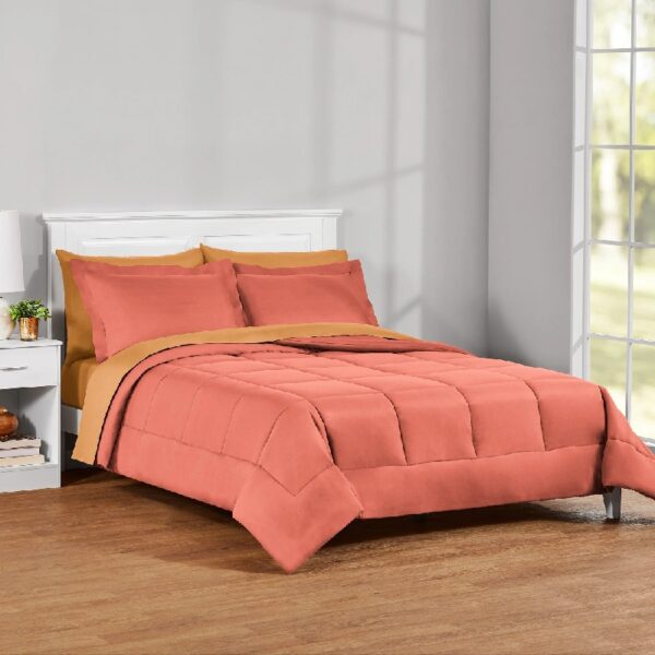 7 Piece Reversible Bed in a Bag Comforter Set with Sheets, Black, Queen