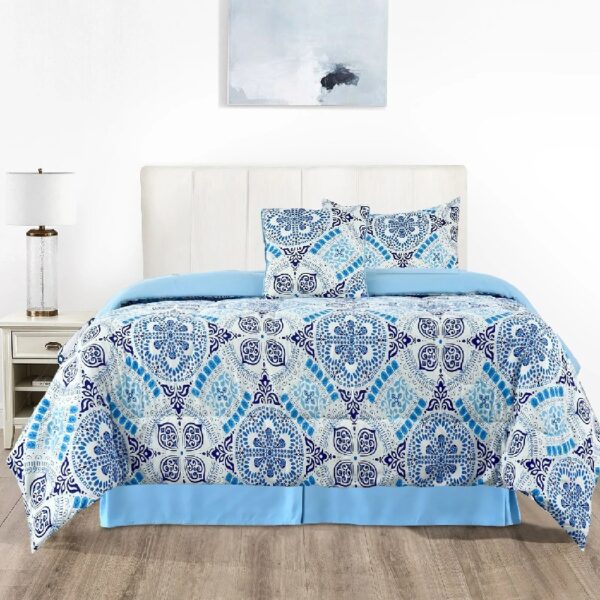 Lux Decor Collection 5 Piece Queen Down Alternative Comforter Set, Washable Duvet Bedding Set - Quatrefoil Navy