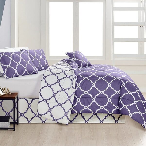 Lux Decor Collection 5 Piece Queen Down Alternative Comforter Set, Washable Duvet Bedding Set - Quatrefoil Navy