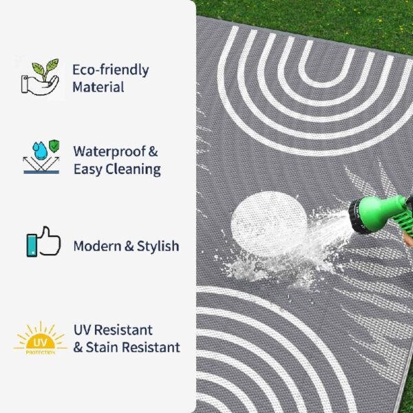 Outdoor Rugs Waterproof Plastic Straw Mat 6'x9' Reversible Patio Deck Beach Blue & White