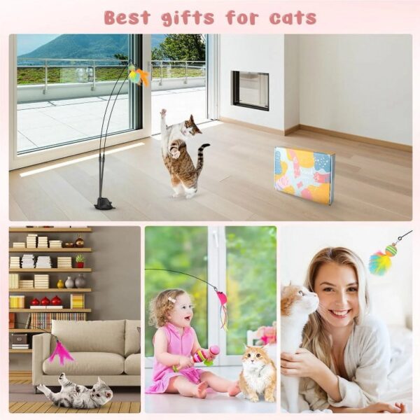 LUIISIS 22Pcs Cat Wand Toy Feather Toy, Interactive Cat Fishing Pole Toy with Suction Cup, Cat Butterfly Kitten Toy Set, Hanging Cat String and Mouse Toy for Indoor Cats Necessities