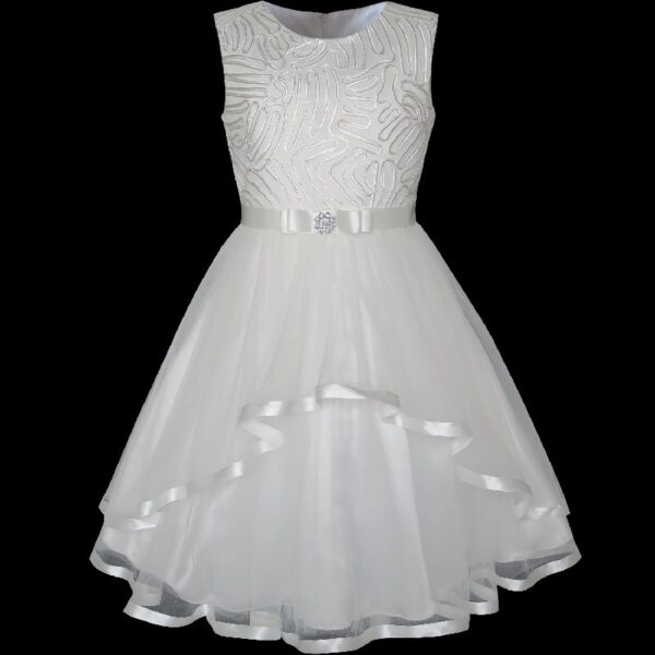 Flower Girls Dress Blue Belted Wedding Party Bridesmaid 12