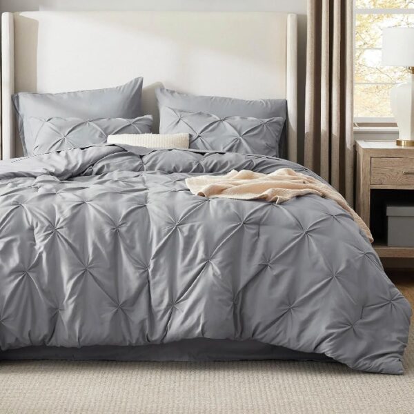 Dorm Bedding Twin Comforter Set - 5 Pieces Pintuck Bed in A Bag with Comforters, Sheets, Pillowcases & Shams