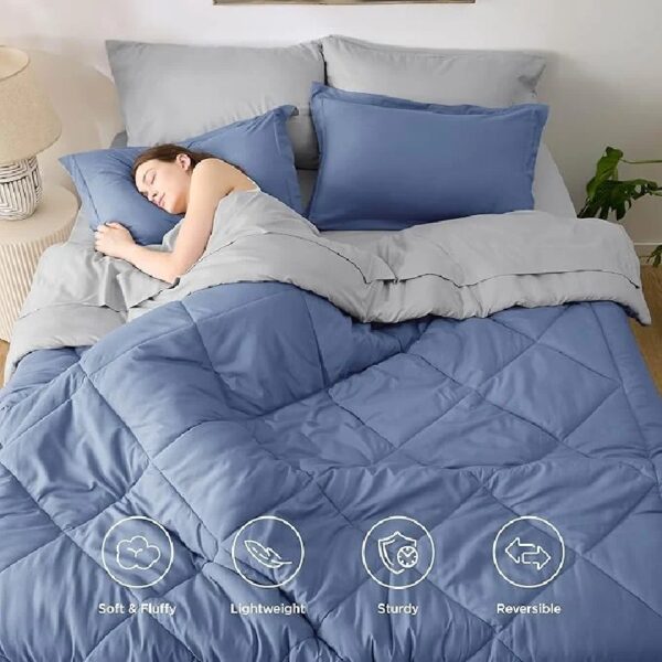 Light Purple Queen Comforter Set - 7 Pieces Reversible Queen Bed in a Bag, Queen Bed Set Light Purple and Grey with Comforters, Sheets, Pillowcases & Shams