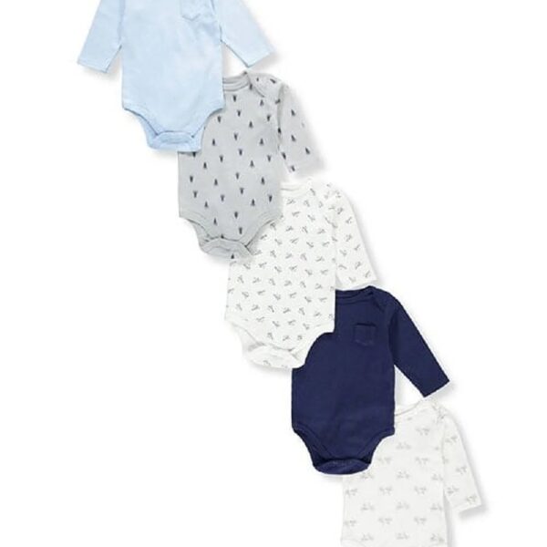 Cotton Long-Sleeve Bodysuits, 5-Pack, Newborn- 24 Months