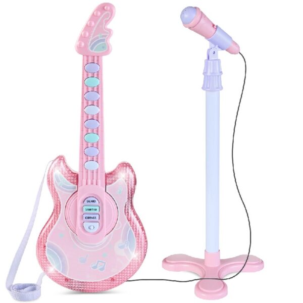 19in Kids Flash Guitar, Pretend Play Musical Instrument Toy for Toddlers w/ Mic, Stand - Navy
