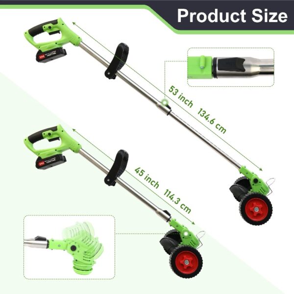 Cordless Weed Eaters, Battery Operated Weed Wacker, Weed Trimmer with 2 Batteries, Electric Grass Trimmer, Electric Edger for Lawns, 24V 650W Grass Cutting Machine, Green