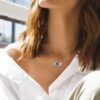 Bestyle S925 Sterling Silver Necklace for Mom Grandma Shiny CZ Heart Pendant Necklace March Created Aquamarine Birthstone Jewelry Mother's Day Gift