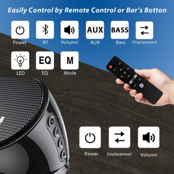 2.1ch Small Sound Bar for TV, 60W Bluetooth Soundbar with Subwoofer, 5 EQ Modes, HDMI ARC/Optical/AUX/USB, Home Theater Surround Sound System, Wall Mountable, Remote Control, 16.5 inch
