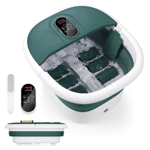 MaxKare Foot Spa Bath Massager with Heat, Collapsible with Remote Control, 6 Large Massage Rollers Digital Display-Green