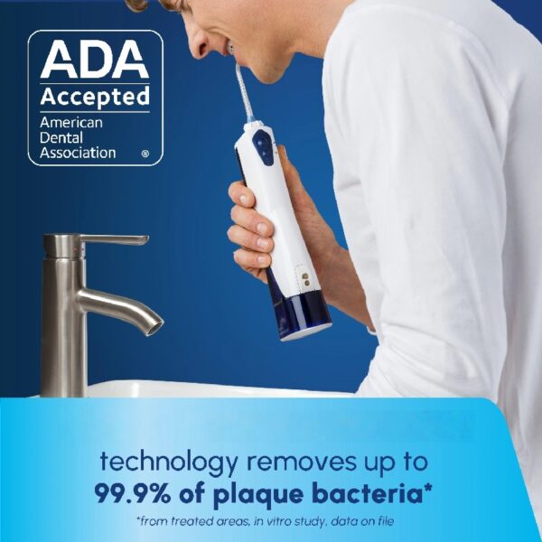 Cordless Portable Water Flosser with 2 Tips, ADA Accepted, White and Blue