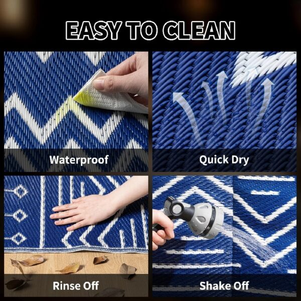 Outdoor Rug 6'x9' Waterproof Patio Rug Reversible Indoor Outdoor Rug Lightweight Plastic Straw Rug for RV Camping Deck Balcony Boho Porch Decor Dark Grey and White