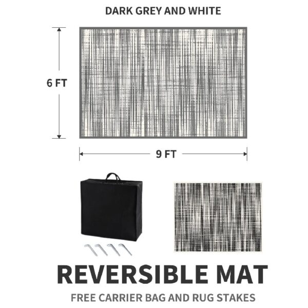 Outdoor Rug Carpet 6'x9' Waterproof Reversible Patio Rug Portable Modern Abstract Indoor Outdoor Rug Plastic Straw Rug for RV Camping Garden Picnic Deck Backyard Porch Decor Gray and White
