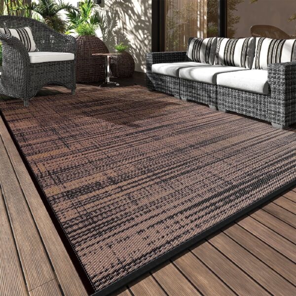 Outdoor Rug Carpet 6'x9' Waterproof Reversible Patio Rug Portable Modern Abstract Indoor Outdoor Rug Plastic Straw Rug for RV Camping Garden Picnic Deck Backyard Porch Decor Gray and White
