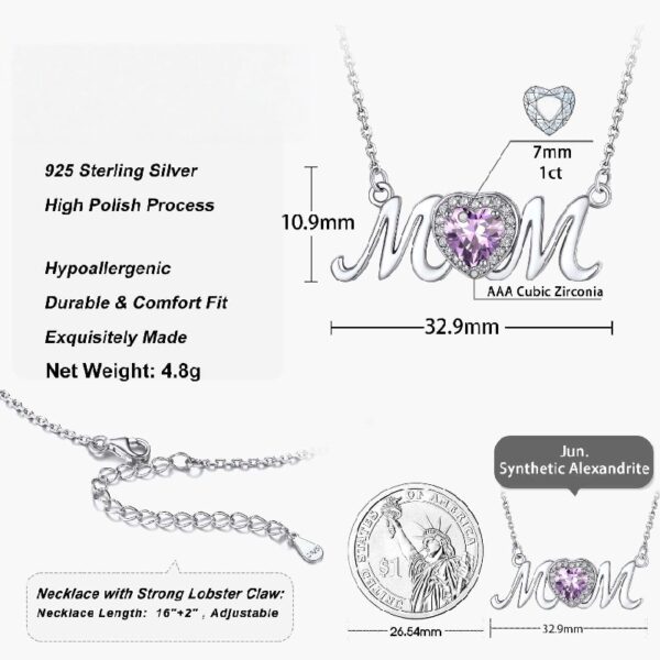 Bestyle S925 Sterling Silver Necklace for Mom Grandma Shiny CZ Heart Pendant Necklace March Created Aquamarine Birthstone Jewelry Mother's Day Gift