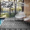 Outdoor Rug 6'x9' Waterproof Reversible Patio Rug Boho Geometric Indoor Outdoor Rugs Lightweight Plastic Straw Ourdoor Carpet for RV Camping Deck Balcony Modern Porch Decor Black and White