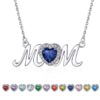 Bestyle S925 Sterling Silver Necklace for Mom Grandma Shiny CZ Heart Pendant Necklace March Created Aquamarine Birthstone Jewelry Mother's Day Gift