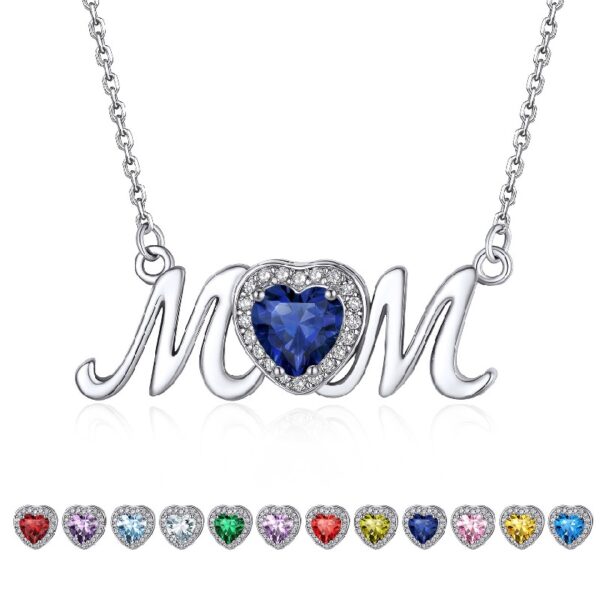 Bestyle S925 Sterling Silver Necklace for Mom Grandma Shiny CZ Heart Pendant Necklace March Created Aquamarine Birthstone Jewelry Mother's Day Gift