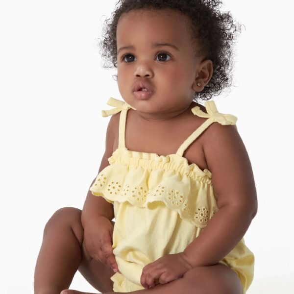 By Gerber Baby Girl Bubble Romper with Flutter Sleeves, Sizes 0/3 Months - 24 Months