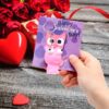 Joyfy 28 Packs Valentines Cards with Popping Eyes Animal Keychain for Kids, Fidget Valentines Toys for Kids School Class Exchange Cards