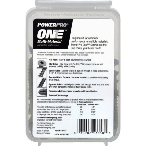 Hillman Fasteners 116843 Power Pro ONE Multi-Material Screws, #10 x 2