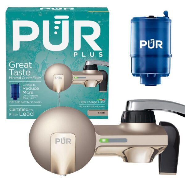 PLUS Faucet Mount Water Filtration System, Horizontal, Black/Chrome, PFM200B