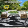 Outdoor Rug Carpet 5'x8' Waterproof Reversible Patio Rug Portable Indoor Outdoor Rug Plastic Straw Rug for Beach RV Camping Garden Picnic Deck Backyard Porch Decor Black